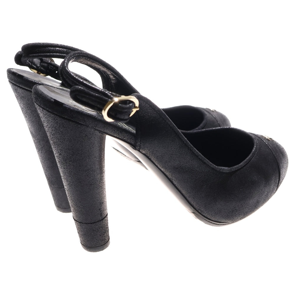 CHANEL(シャネル) ココマーク ロゴプレート スエードレザー ヒール ストラップ パンプス シューズ ブラック レディース G26890