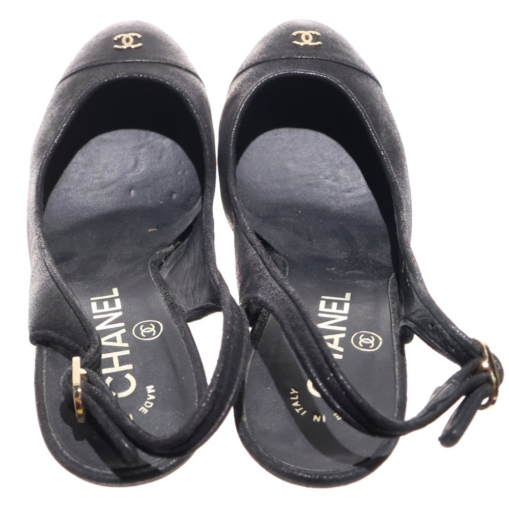 CHANEL(シャネル) ココマーク ロゴプレート スエードレザー ヒール ストラップ パンプス シューズ ブラック レディース G26890
