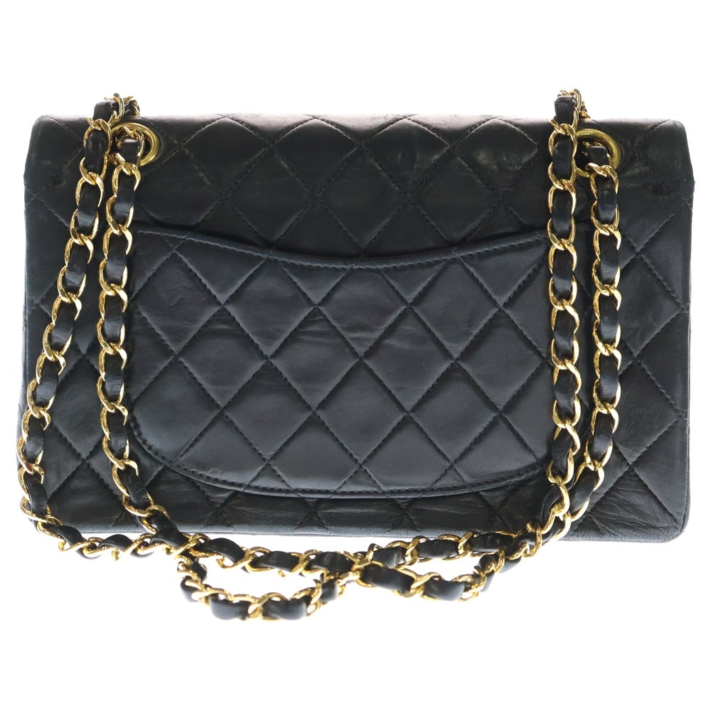 CHANEL(シャネル) マトラッセ2 Wフラップ Wチェーン ラムスキン レザーショルダーバッグ ブラック