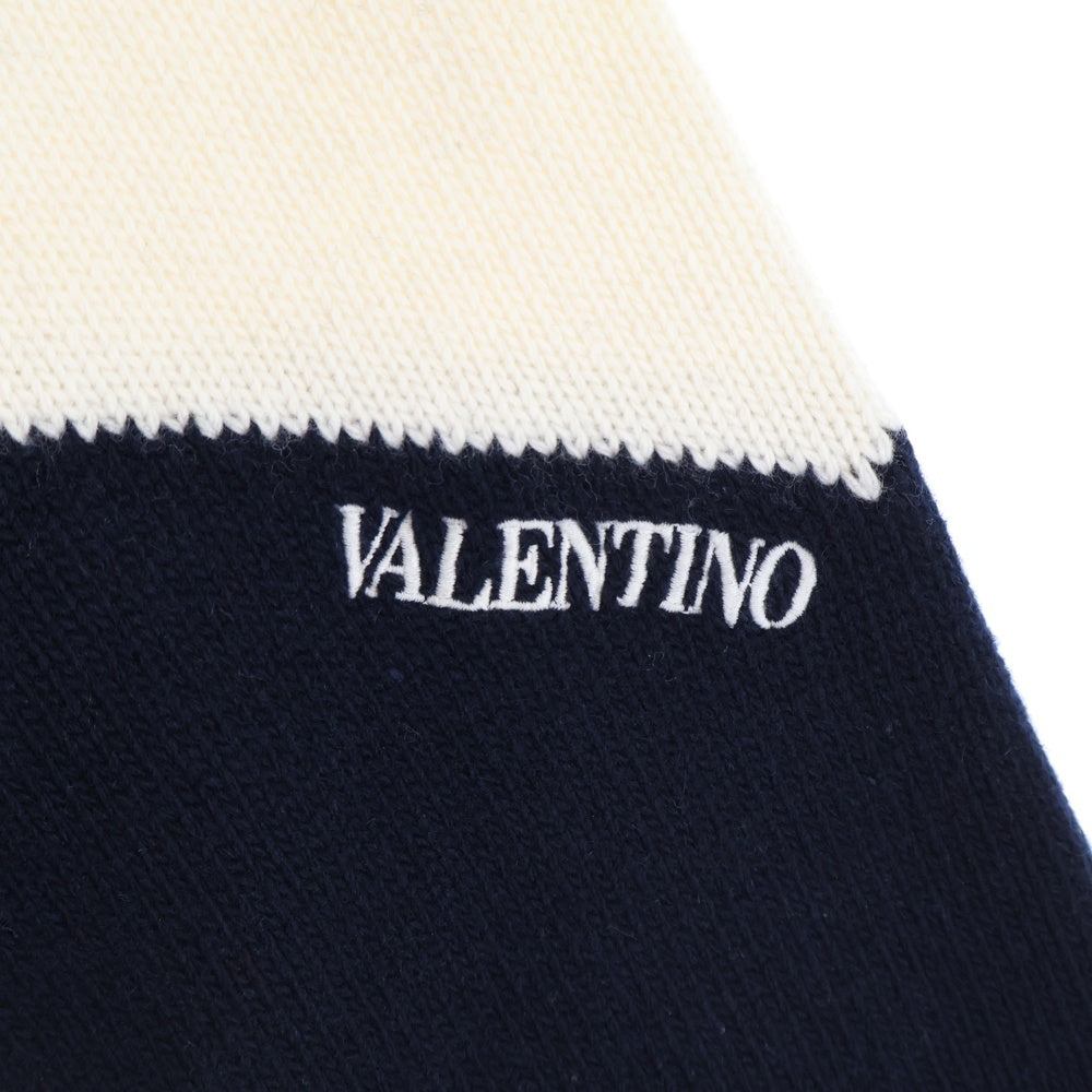 VALENTINO(ヴァレンティノ) ロゴ刺繍 トリコロールVジャガード クルーネック プルオーバー 長袖ニット セーター ネイビー/レッド UB3KC15Q5NE