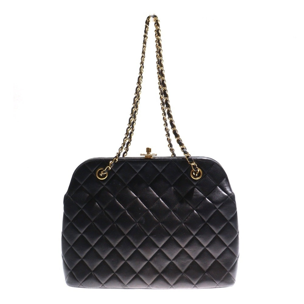 CHANEL(シャネル) ココマーク マトラッセ ラムスキン がま口レザーチェーンショルダーバッグ ブラック