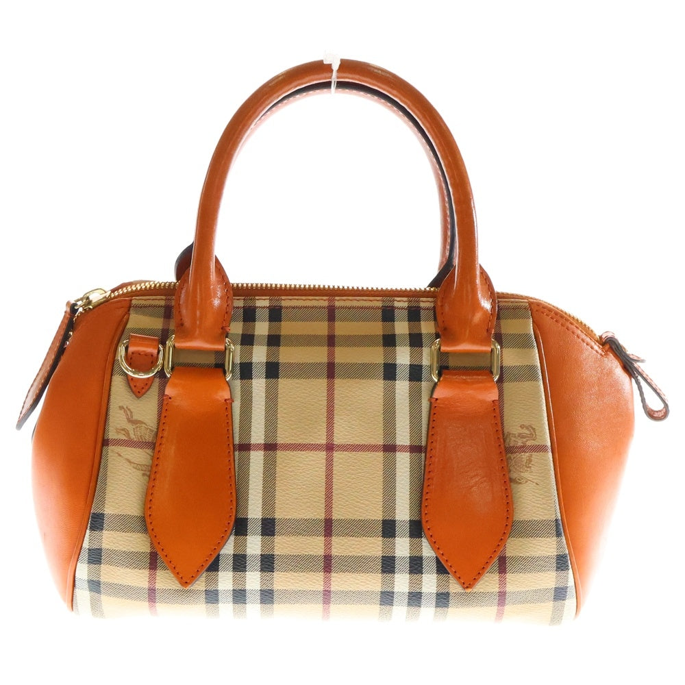 BURBERRY(バーバリー) ロゴ ノバチェック ハンドバッグ オレンジ×ベージュ レザー レディース