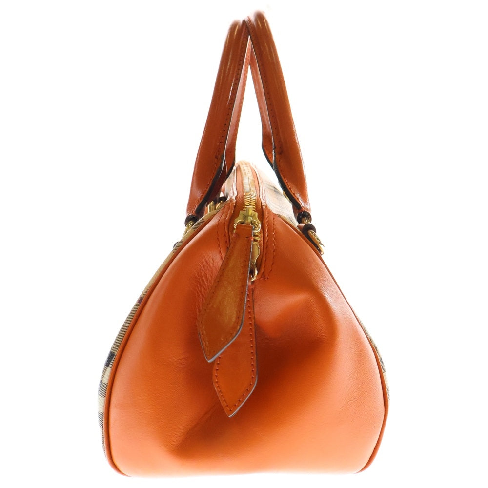 BURBERRY(バーバリー) ロゴ ノバチェック ハンドバッグ オレンジ×ベージュ レザー レディース