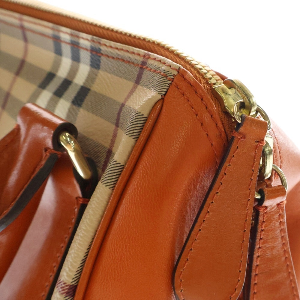 BURBERRY(バーバリー) ロゴ ノバチェック ハンドバッグ オレンジ×ベージュ レザー レディース