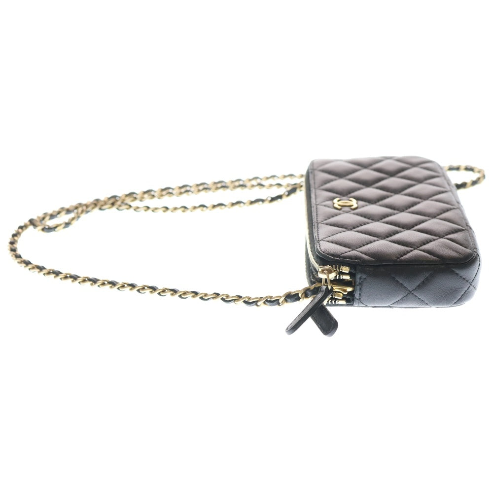 CHANEL(シャネル) マトラッセ ココマーク ラムスキン レザー チェーンショルダー バッグ ウォレット ゴールド金具 ブラック 20番台