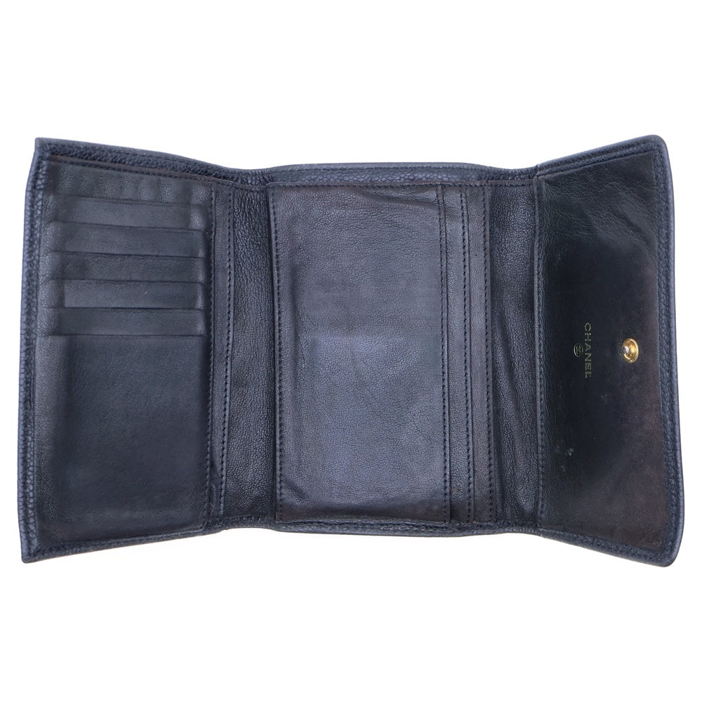 CHANEL(シャネル) ココマーク 三つ折り財布 コンパクトウォレット カードケース ブラック キャビアスキン