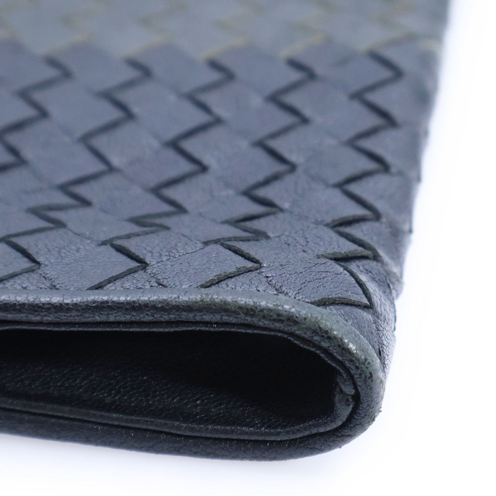 BOTTEGA VENETA(ボッテガヴェネタ) イントレチャート クラッチバッグ セカンドバッグ ケース ポーチ ブラック×ブルー×カーキ マルチカラー レザー シルバー金具