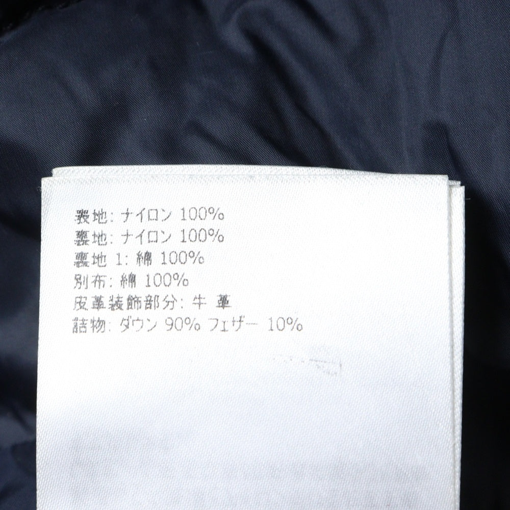 MONCLER(モンクレール) 21AW PALLU パル レザーワッペンロゴ スタンドカラー ドッキング ジップアップ ダウン チェスターコート ロング ジャケット ネイビー G20911C00013 539MS