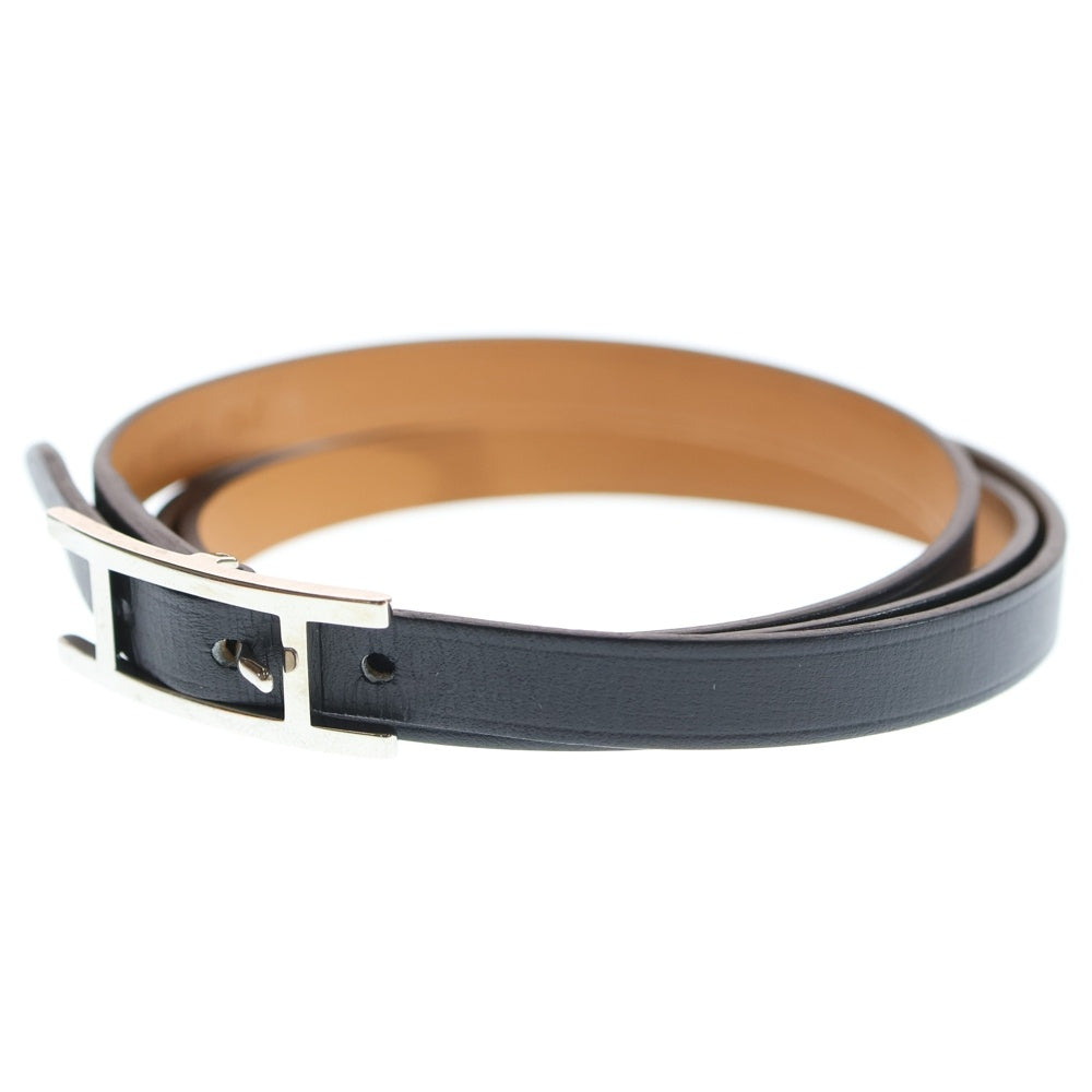 HERMES ブラック レザーブレスレット ブラック　シルバー金具　ビーアピ レザーブレスレット 《ビーアピ》 ドゥブルトゥール | Hermès
