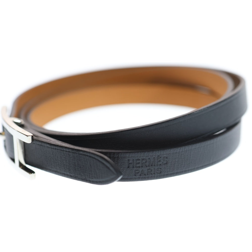 HERMES(エルメス) ビーアピ ドゥブルトゥール レザーブレスレット ブラック SV金具 C刻印