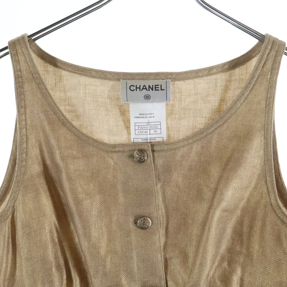 CHANEL(シャネル) 05P スプリングコレクション ココマークボタン ノースリーブ ラウンドネック キャミソール タンクトップ ブラウス ゴールド レディース P26060V16390