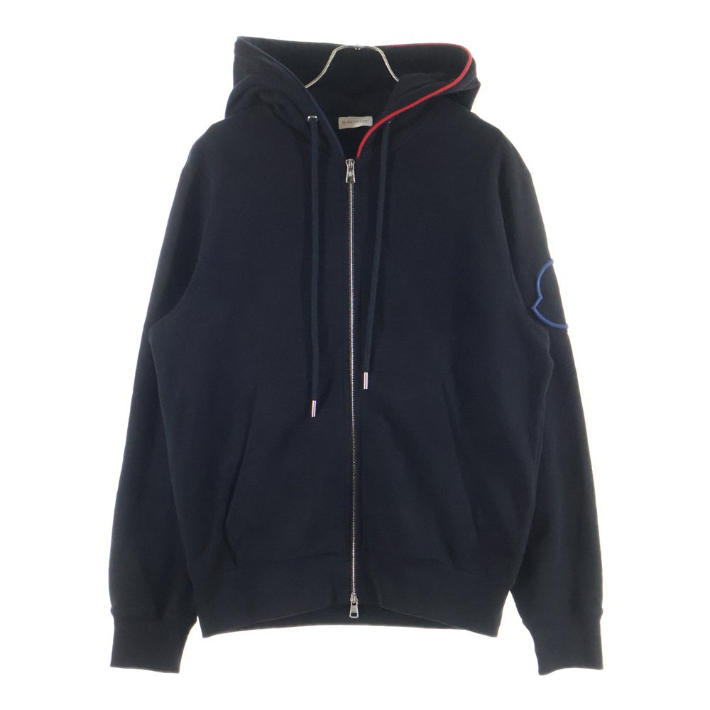 MONCLER（モンクレール） 半袖　パイル　ジップアップパーカー　ロゴチャーム MONCLER(モンクレール) FELPA CON CAPPUCCIO ロゴ刺繍ジップアップ