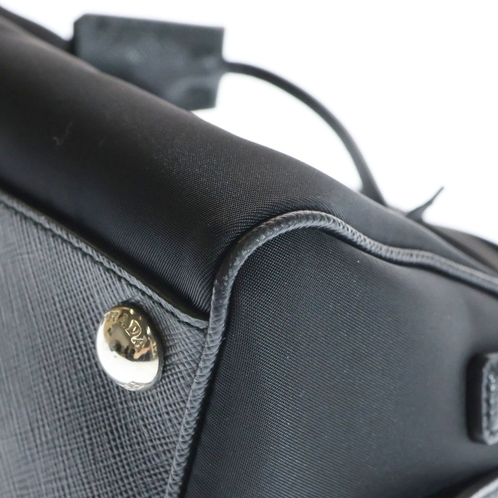PRADA(プラダ) テスート 2WAYハンドバッグ ショルダーバッグ ミニバッグ ブラック レザー×パテント 1BB846 シルバー金具 レディース