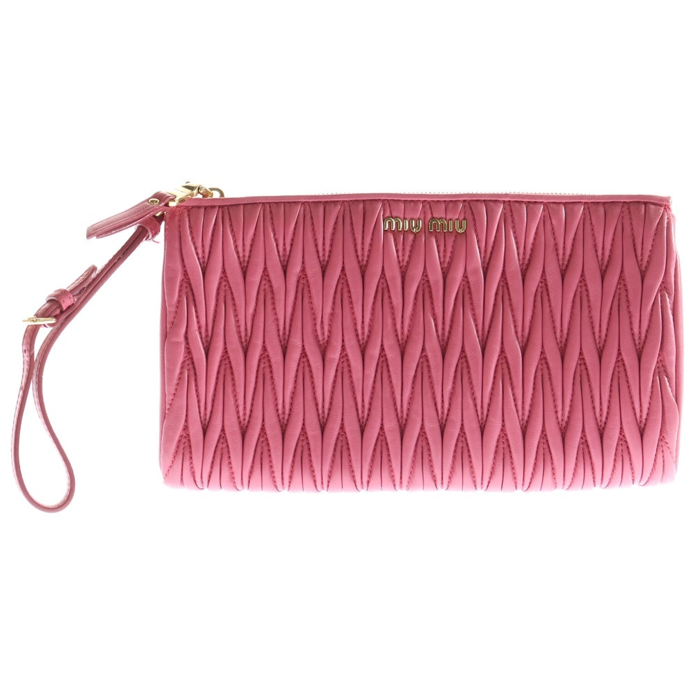 miumiu(ミュウミュウ) マテラッセ セカンドバッグ クラッチバッグ ポーチ ピンク レザー ゴールド金具 レディース