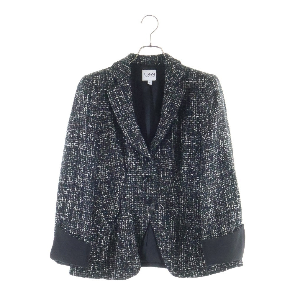 ARMANI COLLEZIONI(アルマーニ コレツィオーニ) ウール ラメ ツイード 3B テーラードジャケット ブラック KMG42T KM171 レディース