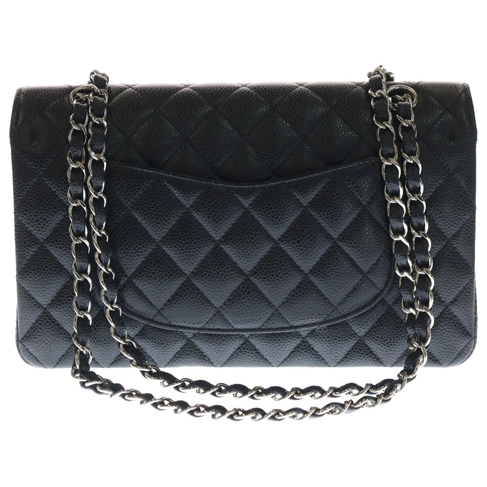 CHANEL(シャネル) マトラッセ25 ダブルフラップ ダブルチェーン ショルダーバッグ ブラック キャビアスキン シルバー金具 レディース