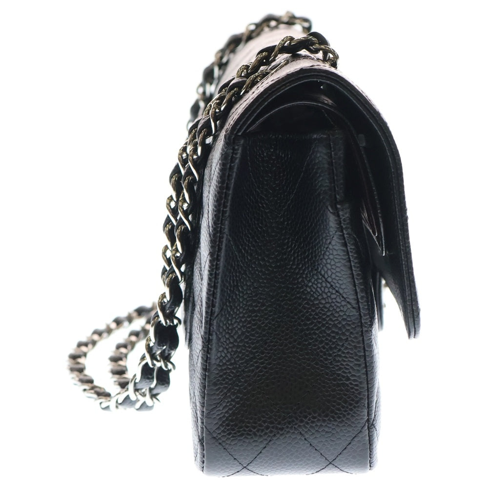 CHANEL(シャネル) マトラッセ25 ダブルフラップ ダブルチェーン ショルダーバッグ ブラック キャビアスキン シルバー金具 レディース