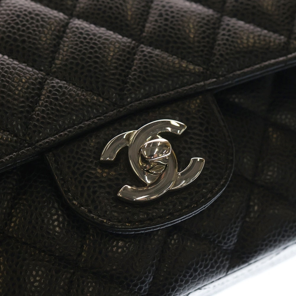 CHANEL(シャネル) マトラッセ25 ダブルフラップ ダブルチェーン ショルダーバッグ ブラック キャビアスキン シルバー金具 レディース