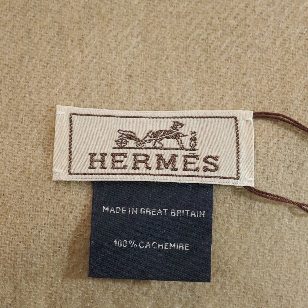 HERMES(エルメス) マフラー フリンジ グレー×ベージュ カシミヤ レディース
