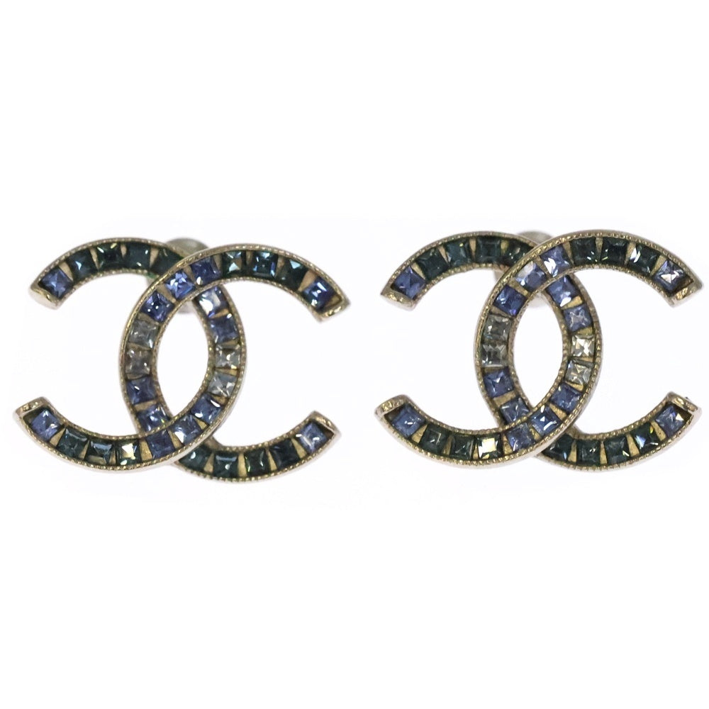 CHANEL(シャネル) A15P ココマーク 青石ピアス ラインストーン ブルー