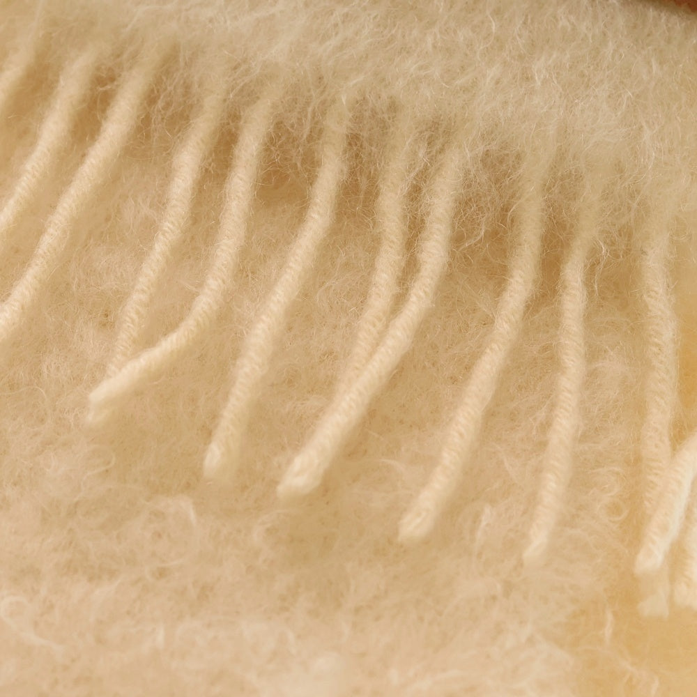 LOEWE(ロエベ) アナグラムロゴ レザーロゴパッチ モヘアニット フリンジ マフラー アイボリー レディース