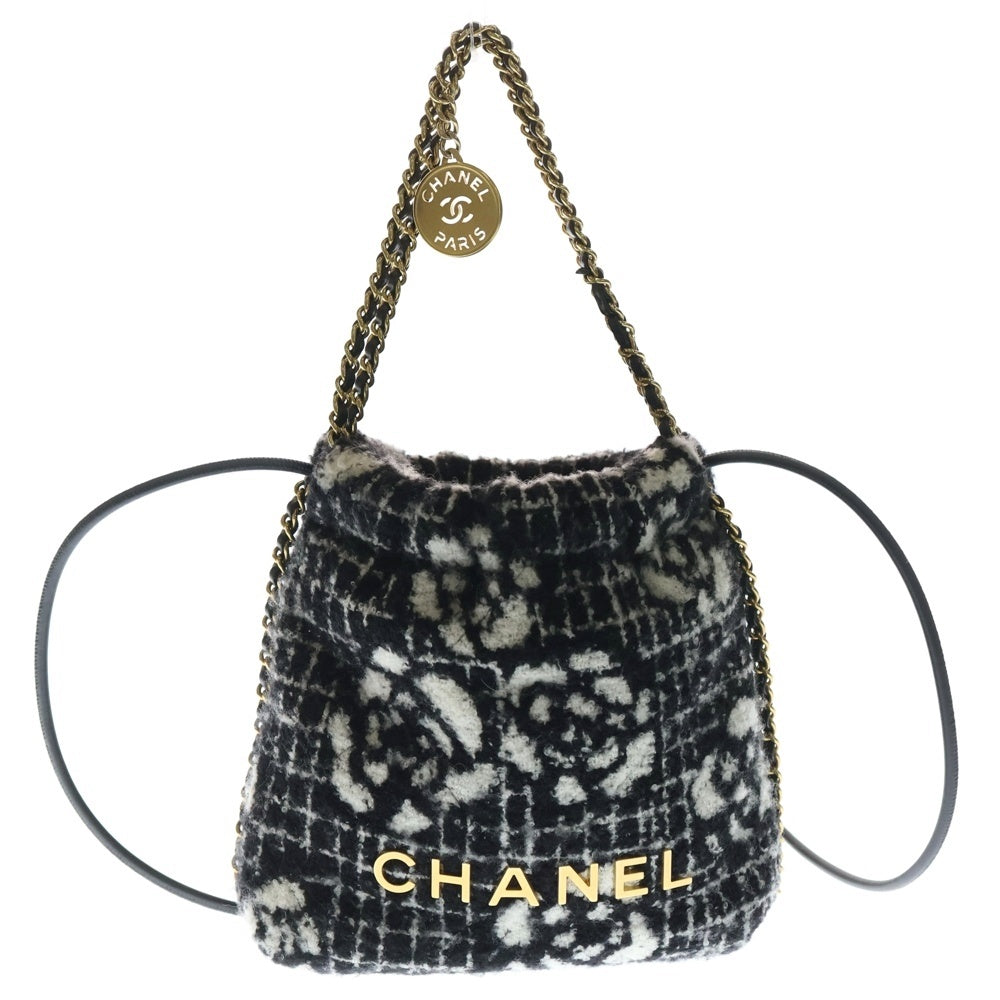 CHANEL(シャネル) シャネル22 カメリア 2WAY ショルダーバッグ ハンドバッグ ホワイト×ブラック ウール AS3980 レディース