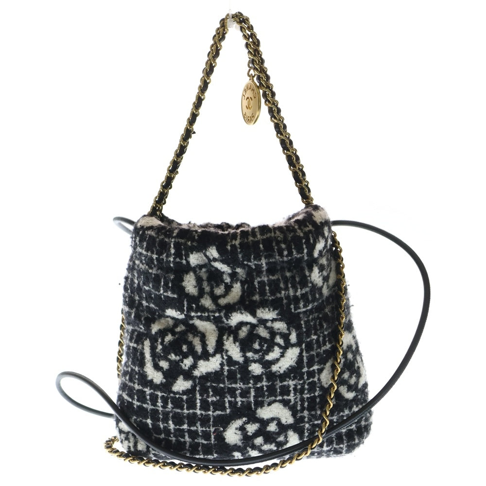 CHANEL(シャネル) シャネル22 カメリア 2WAY ショルダーバッグ ハンドバッグ ホワイト×ブラック ウール AS3980 レディース