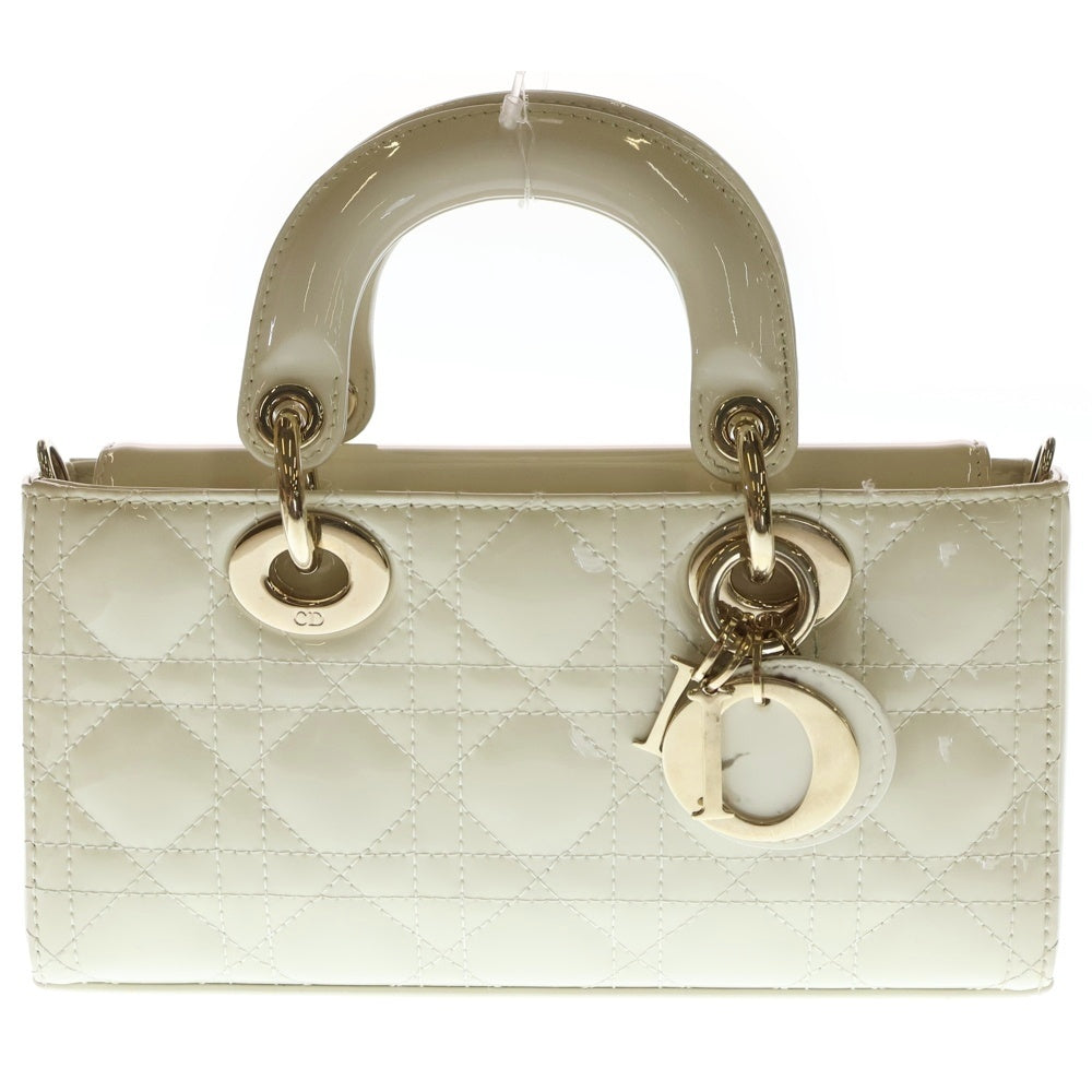 Christian Dior(クリスチャンディオール) Lady D-Joy スモール 2WAYバッグ ハンドバッグ ショルダーバッグ チェーンバッグ アイボリー ホワイト パテント ゴールド金具 レディース