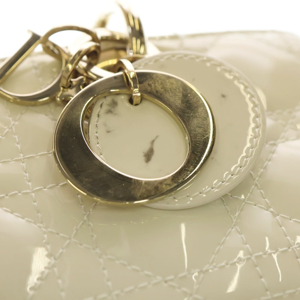 Christian Dior(クリスチャンディオール) Lady D-Joy スモール 2WAYバッグ ハンドバッグ ショルダーバッグ チェーンバッグ アイボリー ホワイト パテント ゴールド金具 レディース