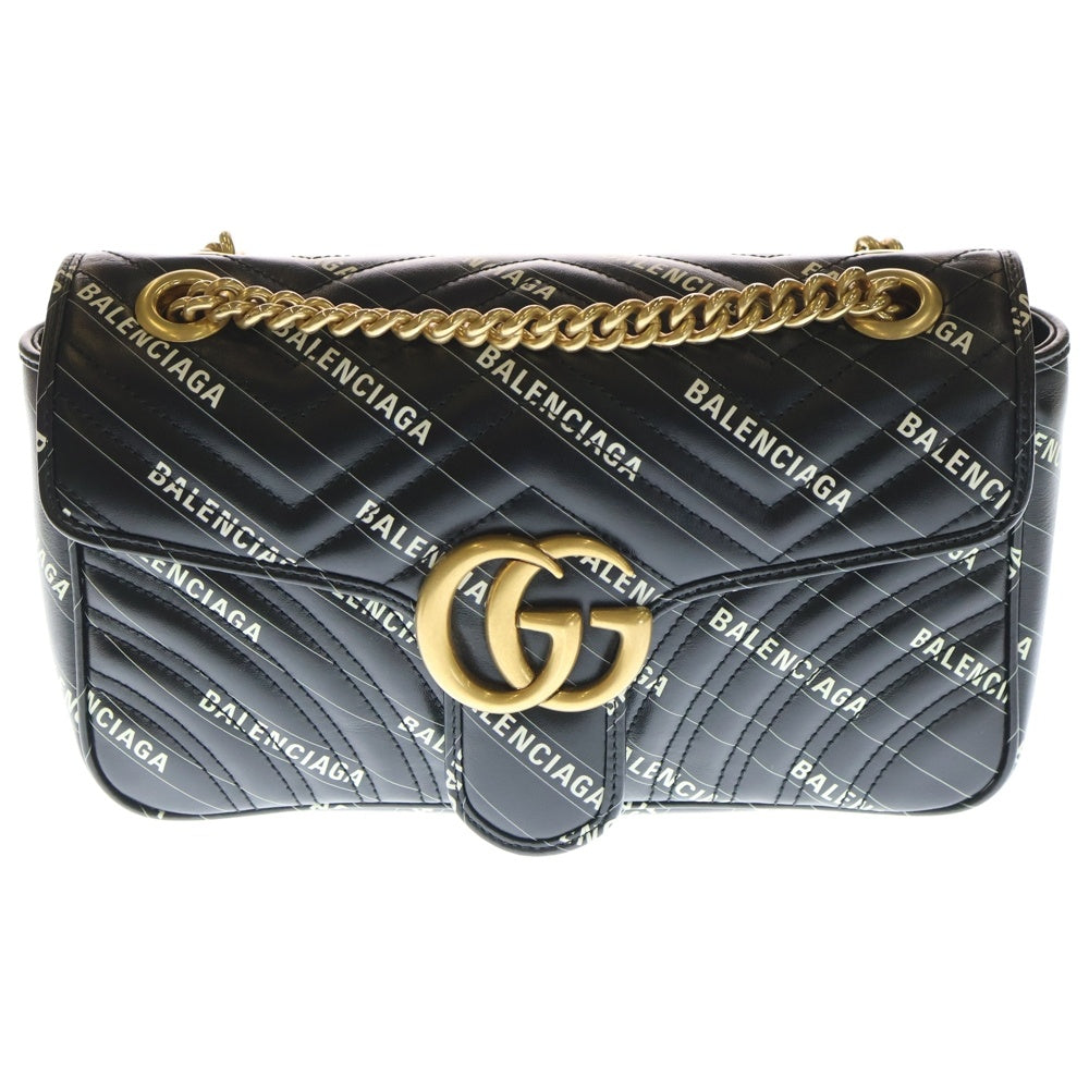 GUCCI(グッチ) GGマーモント バレンシアガコラボ キルティング チェーンバッグ ショルダーバッグ ブラック レザー 443497 ゴールド金具 レディース