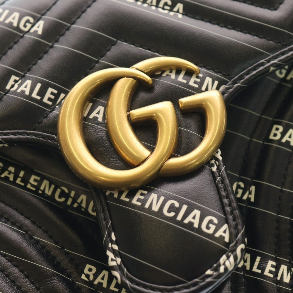 GUCCI(グッチ) GGマーモント バレンシアガコラボ キルティング チェーンバッグ ショルダーバッグ ブラック レザー 443497 ゴールド金具 レディース
