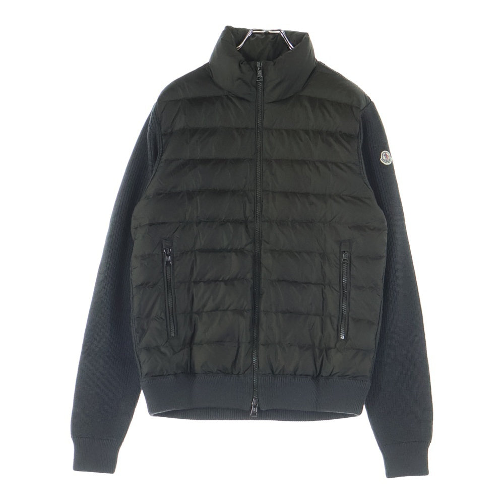 MONCLER(モンクレール) ニット切り替え ワッペンロゴ スタンドカラー ジップアップ ダウンジャケット カーキ 420919403000 94111