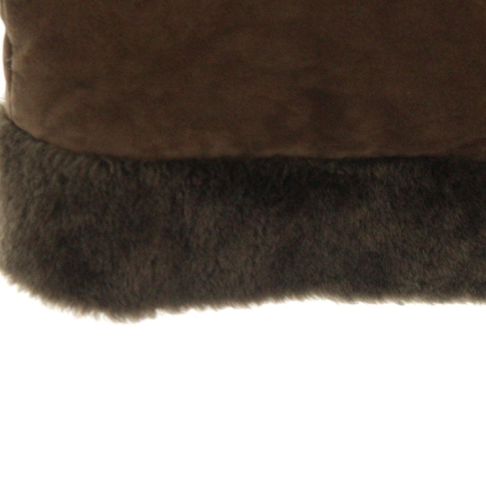 EMMETI(エンメティ) スエード ムートンレザー ボア切り替え ジップアップ ダウン ロング ジャケット コート ブラウン レディース