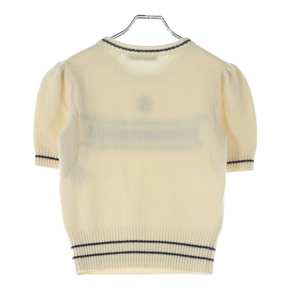 Christian Dior(クリスチャンディオール) ロゴジャガード カシミヤ混 ウール クルーネック プルオーバー 半袖ニット セーター アイボリー/ネイビー レディース 154S09AM305