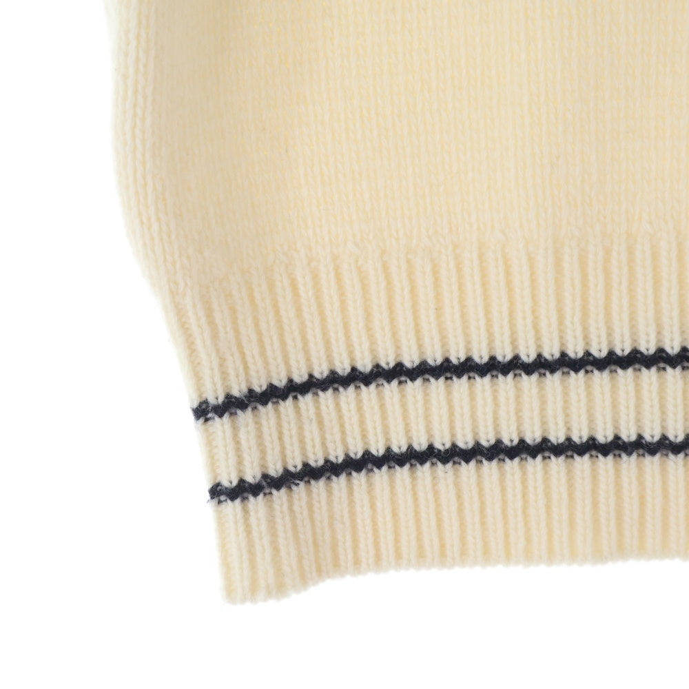 Christian Dior(クリスチャンディオール) ロゴジャガード カシミヤ混 ウール クルーネック プルオーバー 半袖ニット セーター アイボリー/ネイビー レディース 154S09AM305