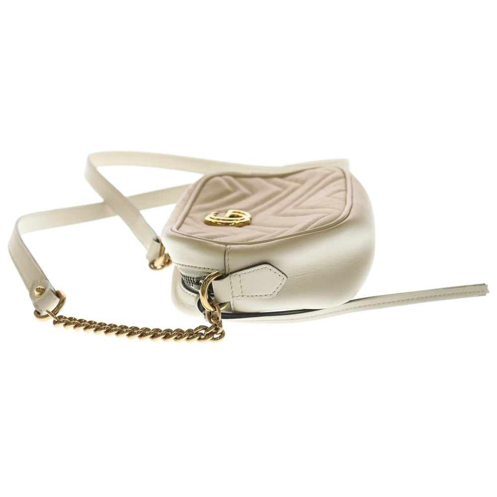 GUCCI(グッチ) GGマーモント ショルダーバッグ ミニバッグ チェーンバッグ ホワイト レザー 448065 ゴールド金具 レディース