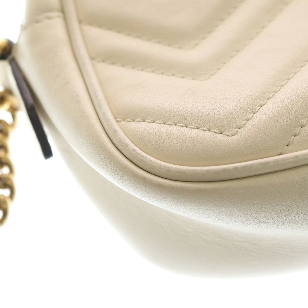 GUCCI(グッチ) GGマーモント ショルダーバッグ ミニバッグ チェーンバッグ ホワイト レザー 448065 ゴールド金具 レディース