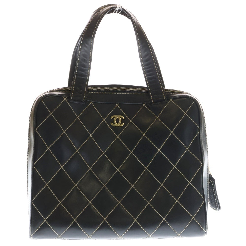 CHANEL(シャネル) ココマーク ワイルドステッチ ハンドバッグ ブラック レザー ゴールド金具 レディース