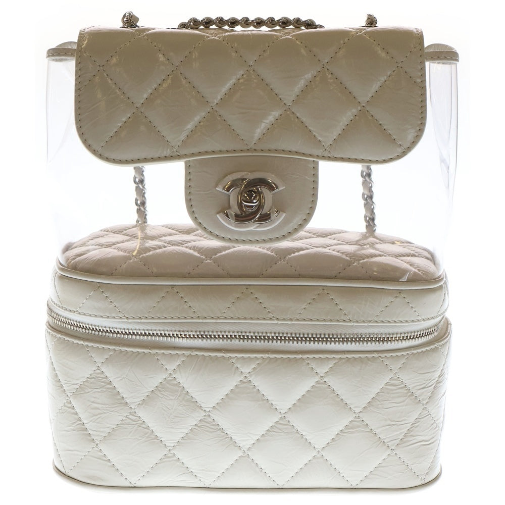 CHANEL(シャネル) マトラッセ チェーンショルダー バックパック リュック ホワイト カーフレザー シルバー金具 A57826 レディース