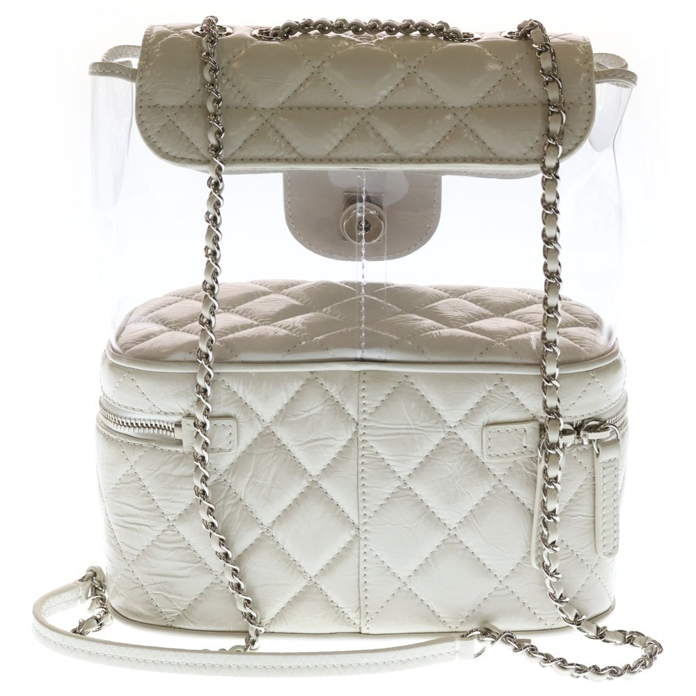 CHANEL(シャネル) マトラッセ チェーンショルダー バックパック リュック ホワイト カーフレザー シルバー金具 A57826 レディース