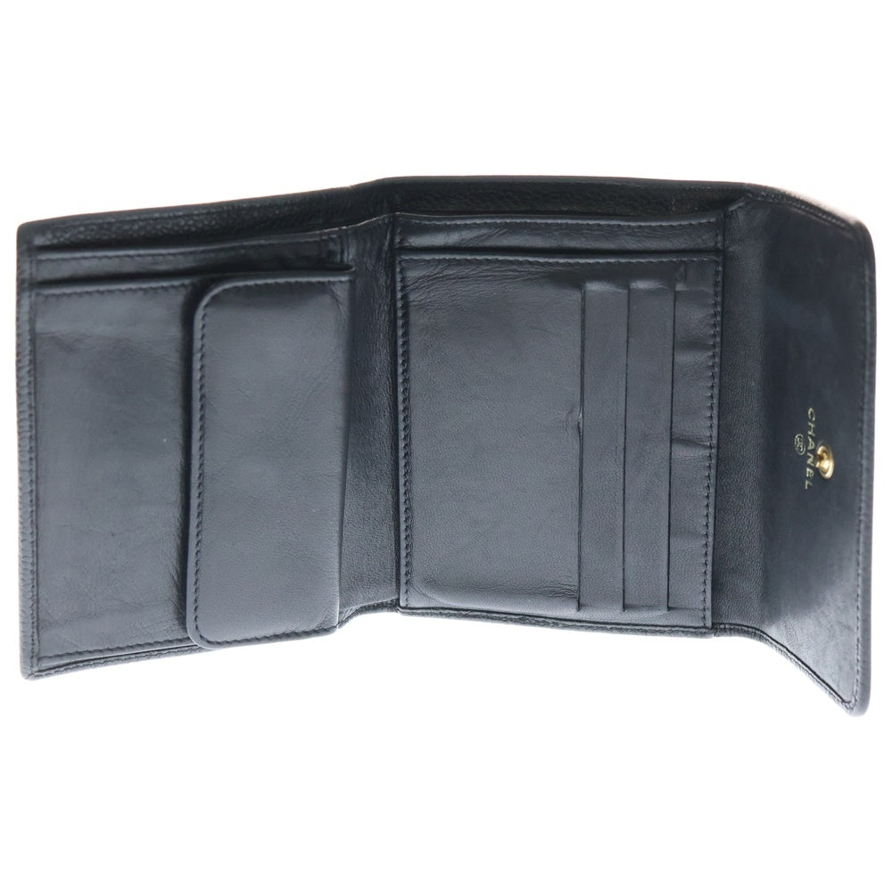 CHANEL(シャネル) ココマーク 三つ折り財布 ブラック キャビアスキン ウォレット レディース