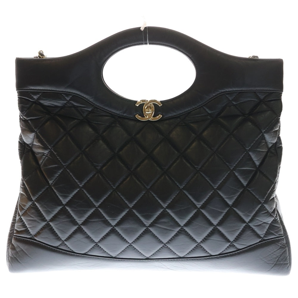 CHANEL(シャネル) シャネル31 ラージ ブラック カーフスキンハンドバッグ ゴールド金具 AS1010 レディース