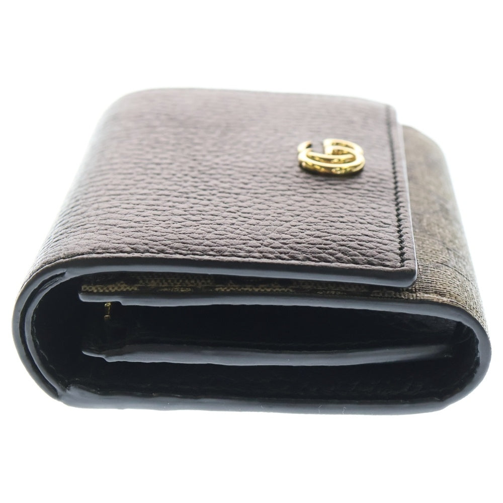 GUCCI(グッチ) ダブルG ミディアムウォレット コンパクトウォレット 三つ折り財布 ブラック×ベージュ レザー×PVC 598587 ゴールド金具