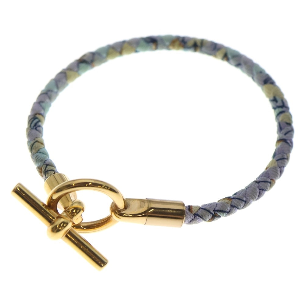 HERMES(エルメス) グレナン ブレスレット ブルー×ゴールド シルク