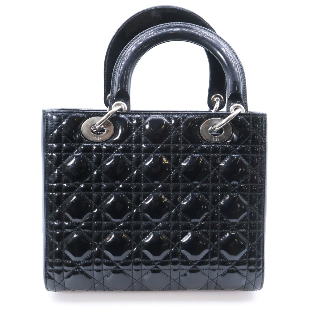 Christian Dior(クリスチャンディオール) レディディオール ブラック パテントレザー シルバー金具 ハンドバッグ レディース
