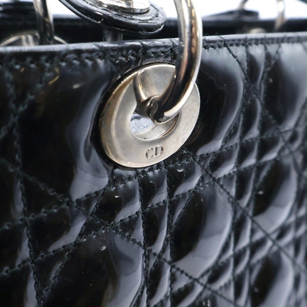 Christian Dior(クリスチャンディオール) レディディオール ブラック パテントレザー シルバー金具 ハンドバッグ レディース