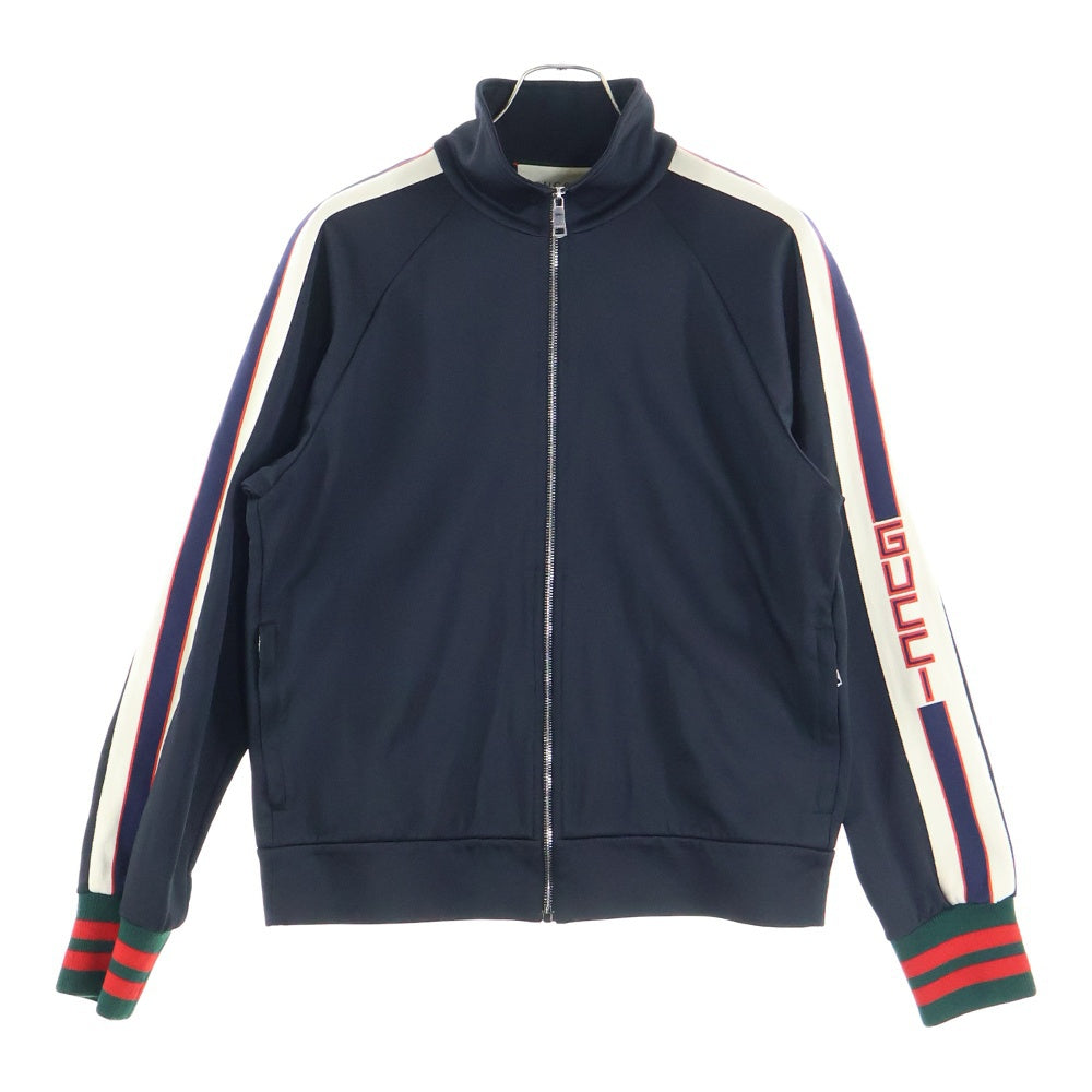 GUCCI(グッチ) サイドロゴライン テクニカルジャージー スタンドカラー ジップアップ トラックジャケット ブラック 474634