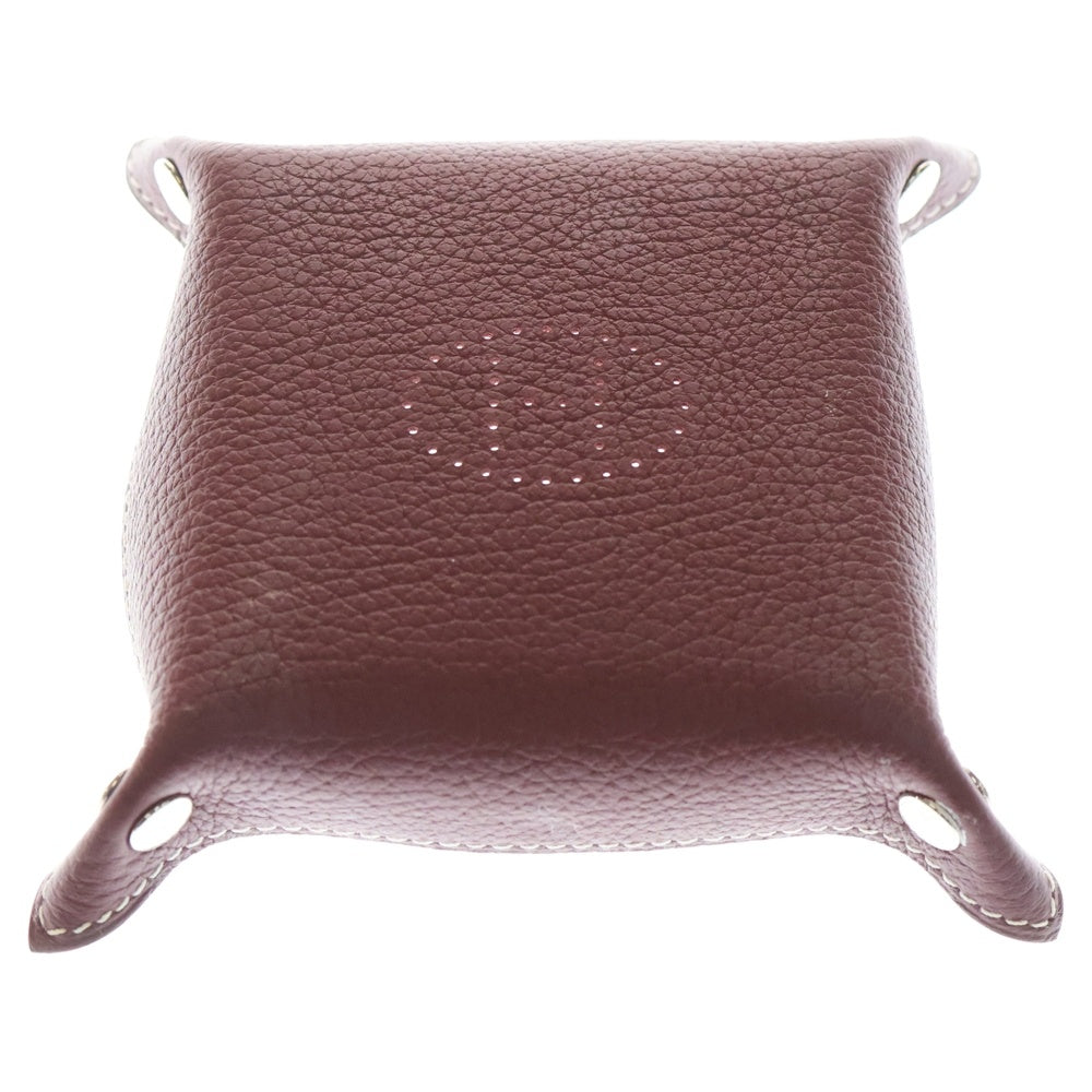 HERMES(エルメス) ヴィドポッシュ トレイ 小物入れ ケース レッド レザー シルバー金具 U刻印 レディース