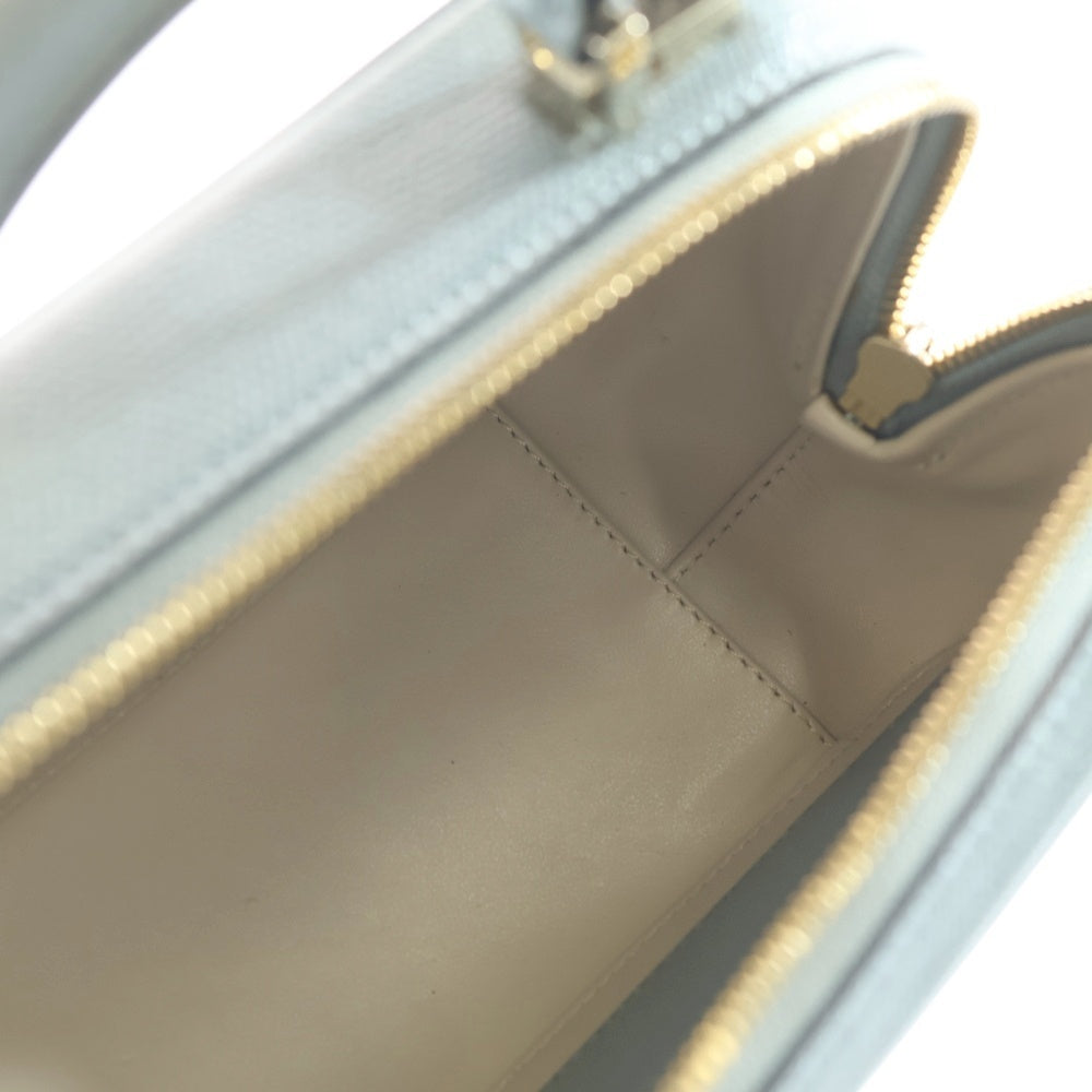 Valextra(ヴァレクストラ) セリエエッセ 2WAYハンドバッグ ショルダーバッグ ミニバッグ スモーキーブルー ライトブルー レザー ゴールド金具 レディース