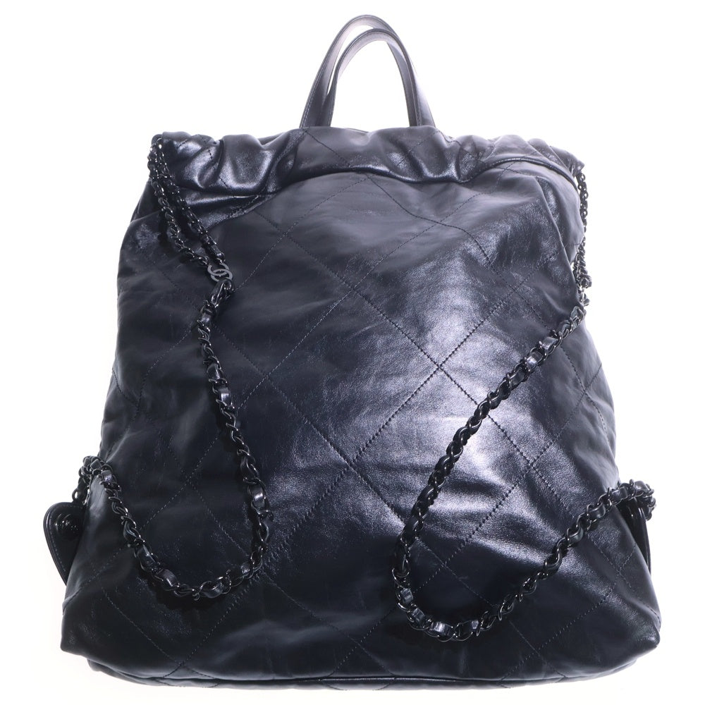 CHANEL(シャネル) シャネル22 シャイニーカーフスキン レザー チェーンショルダーバッグ バックパック リュックサック ブラック金具 ブラック レディース